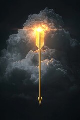 Fototapeta premium A golden arrow icon piercing through a dark storm cloud, representing triumph over adversity.