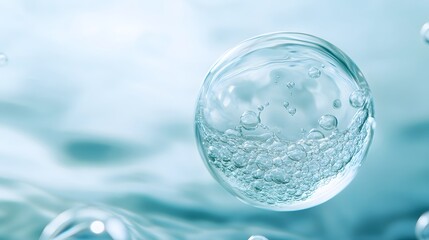 A Large Transparent Bubble Filled with Smaller Bubbles in Blue Liquid