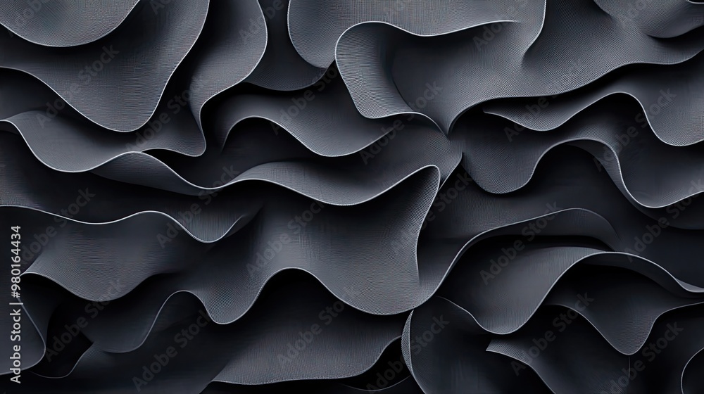 Poster elegant abstract textured background featuring soft, flowing waves in deep black tones, ideal for de