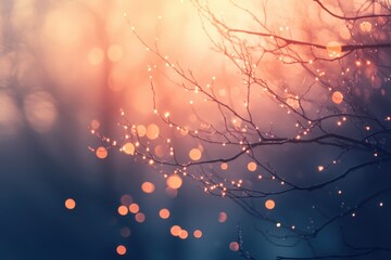 Bare Tree Branches with Festive Lights and Bokeh