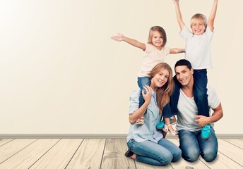 Family parents with children Posing Together