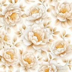 Elegant floral pattern featuring soft cream peonies with delicate leaves on a gentle background.