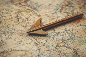 An arrow over a faded map, symbolizing exploration or adventure. 