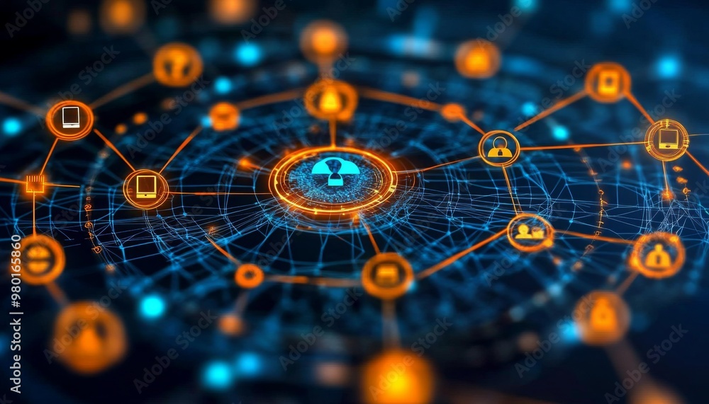 Poster interconnected lines illustrating the connectivity within customer relationship management.
