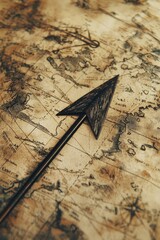An arrow over a faded map, symbolizing exploration or adventure. 