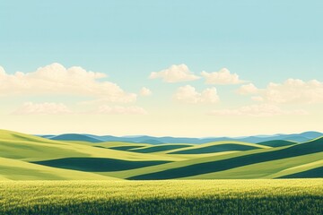 Fototapeta premium Rolling Green Hills Under a Clear Blue Sky