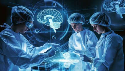 Surgeons operate on a patients brain using advanced medical technology