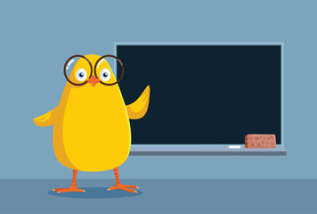 Smart Chicken in the Class Next to Blackboard Vector Design. Funny character in back-to-school design illustration

