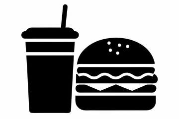 
Fast Food icon vector, burger and drink silhouette
