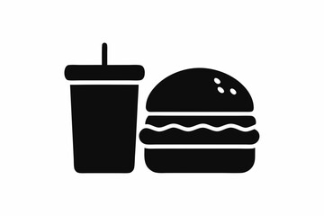 
Fast Food icon vector, burger and drink silhouette
