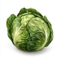 Fototapeta premium Green Cabbage with Crisp Leaves on White Background