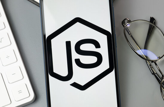 New York, USA - 30 August 2024: Node JS Logo on Phone Screen, Company Icon on Display