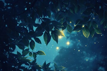 Night Sky Through Foliage With Twinkling Lights