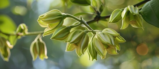 Obraz premium Parkia Speciosa Is A Perennial Plant With A Bouquet Of Pods At The End Of The Branch And Popularly Eating Seeds But The Seeds Have A Very Strong Smell