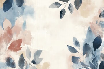 Abstract Painting of Blue and Beige Leaves