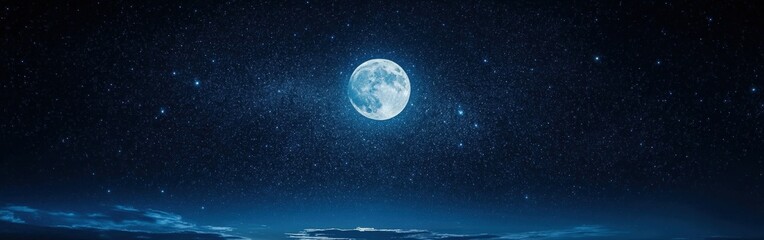 Fototapeta premium Starry Night Sky with Glowing Full Moon Center Stage