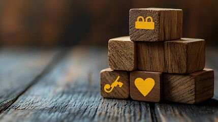 managing health insurance plan. Hand arranging wood cube stacking with health icon