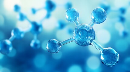 Blue Glass Molecule with Blurred Background