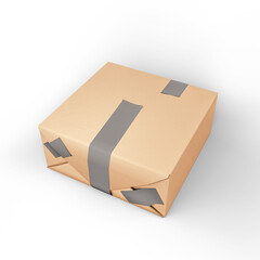 Cardboard Box with Tape. Template for Present, Valentine, Birthday or Wedding Banners. 3D Illustration. File with Clipping Path.