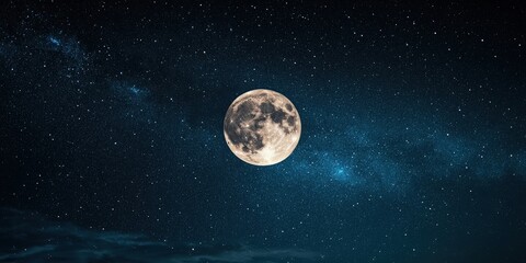 Fototapeta premium Starry Night Sky with Glowing Full Moon Center Stage