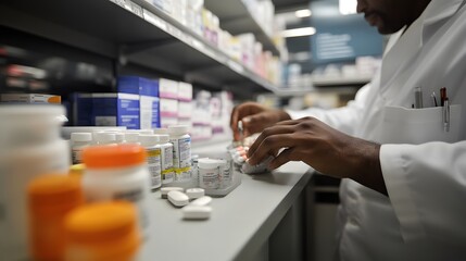 Pharmacist Filling Prescription in a Pharmacy