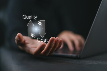 Cost reduction concept. Quality increase and cost optimization for products or services to improve and enhance company performance. Successful corporate strategy and management. Effective business,