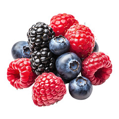 A vibrant assortment of fresh mixed berries, showcasing luscious raspberries, blueberries, and...