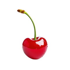 A vibrant red cherry with a green stem, showcasing freshness and natural beauty, perfect for fruit-themed designs.
