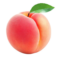 Fresh, ripe peach with a green leaf, showcasing its smooth surface and vibrant colors, perfect for summer recipes and healthy snacks.