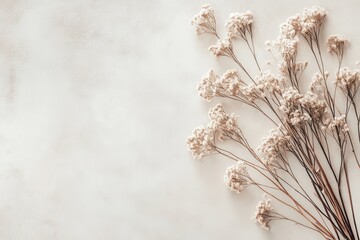 Dried White Flowers Arranged on a Textured White Background