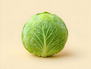 Fototapeta premium Fresh green cabbage on a light background, showcasing its vibrant color and intricate leaf patterns, perfect for culinary projects.