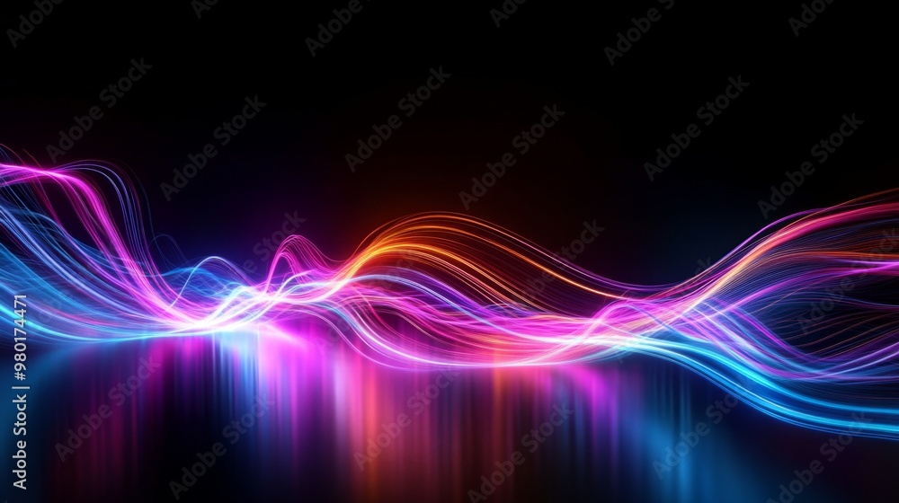 Poster glowing lines symbolize the speed and capacity of optical data in the digital era.