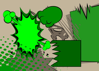Cartoon Green and Gray background, comic book backdrop. Retro vector comics pop art design.