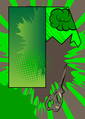 Cartoon Green and Gray background, comic book backdrop. Retro vector comics pop art design.