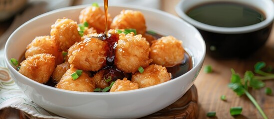 Pempek In A White Bowl Palembang Fish Cake Snack With Tapioca Flour Mixture Served With Sour And Fresh Brown Sugar Vinegar