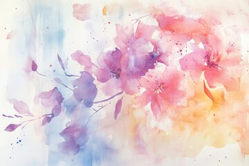 Abstract Watercolor Painting of Pink and Purple Flowers