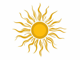 A vibrant yellow sun symbol with stylized rays, perfect for representing warmth, energy, and positivity in design.