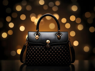 Stylish black handbag with elegant design, perfect for fashion lovers, set against a dreamy bokeh backdrop.