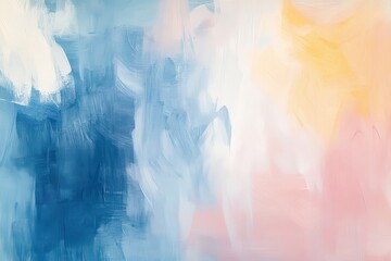 Abstract Painting with Blue, White, and Yellow Hues