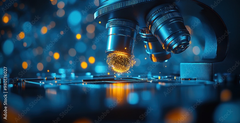 Aufkleber microscope lens close-up with bokeh background