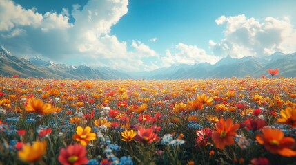 Vibrant Wildflowers in a Mountain Valley
