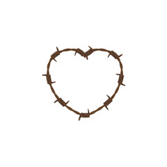 Barbed wire strip in the shape of heart over white background