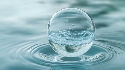 A Spheric Orb of Water Suspended Above Ripples