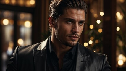 
handsome man in a black suit - heartthrob man - rich man - stylish man. man in black