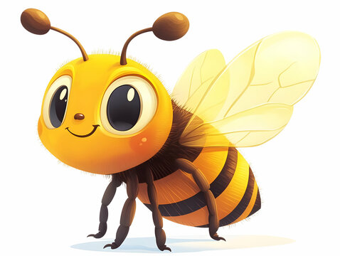 A cheerful cartoon bee with big eyes and vibrant wings, perfect for children's themes and nature illustrations.
