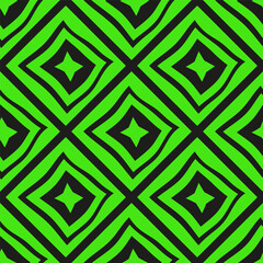 Vector seamless pattern with distorted diamond shape linear graphic elements Contemporary minimal geometric texture. Abstract background in black and green color for home decor, sport active wear