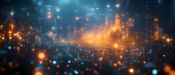 Obraz premium A mesmerizing abstract landscape filled with vibrant lights and shimmering particles, creating an enchanting atmosphere.