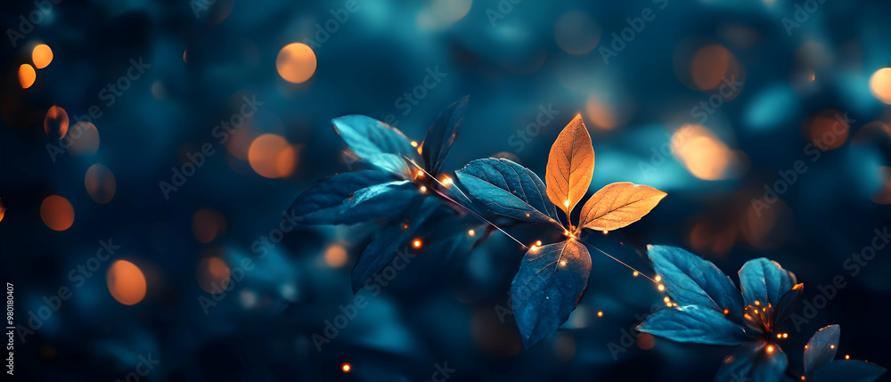 Poster a serene close-up of vibrant leaves with a soft bokeh background, creating a calming and enchanting 