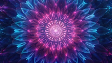 A vibrant geometric mandala featuring intricate patterns in vivid pink and blue tones, perfect for digital backgrounds and designs.