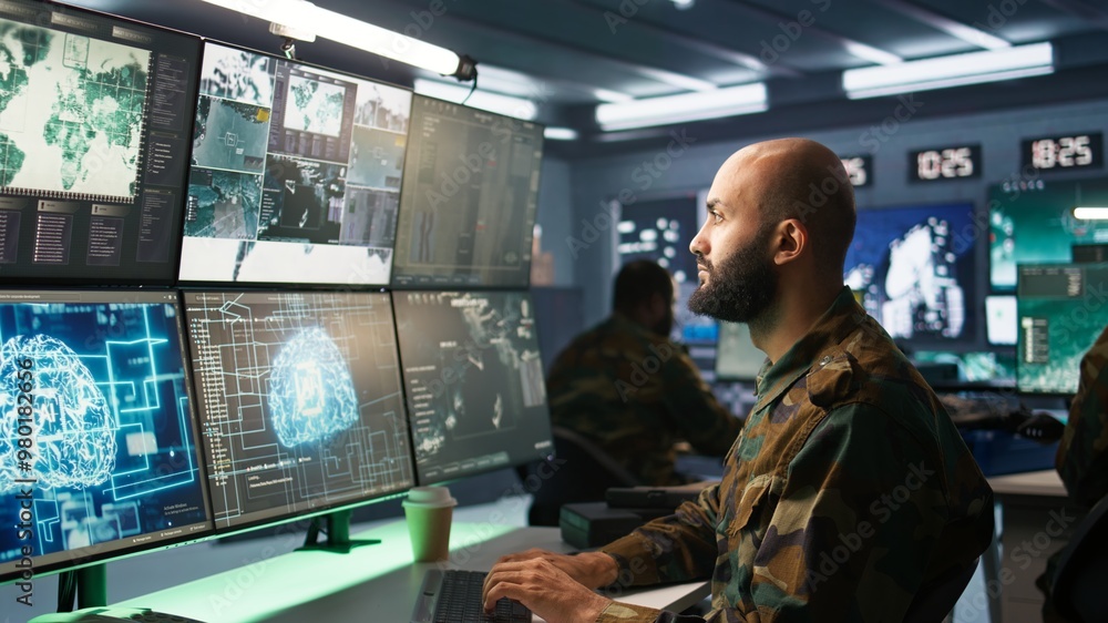 Aufkleber army specialist employing ai tech to improve military warfare systems and threat monitoring. it admi